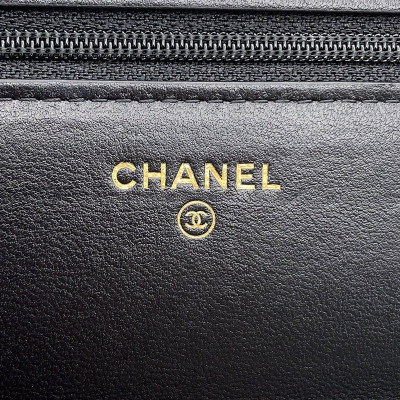 シャネル パールチェーンウォレット マトラッセ ココマーク ラムスキン AP1841 CHANEL 財布 黒