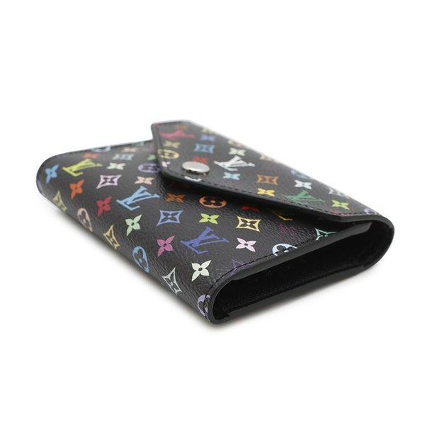 ルイヴィトン 三つ折り財布 モノグラム・マルチカラー LV × TM ポルトフォイユ・ヴィクトリーヌ M14163 村上隆 コラボ 黒 ブラック