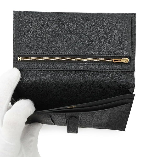エルメス 長財布 ベアンスフレ ブラック/ゴールド金具 シェブルミゾル B刻印 財布 シェーブル 黒