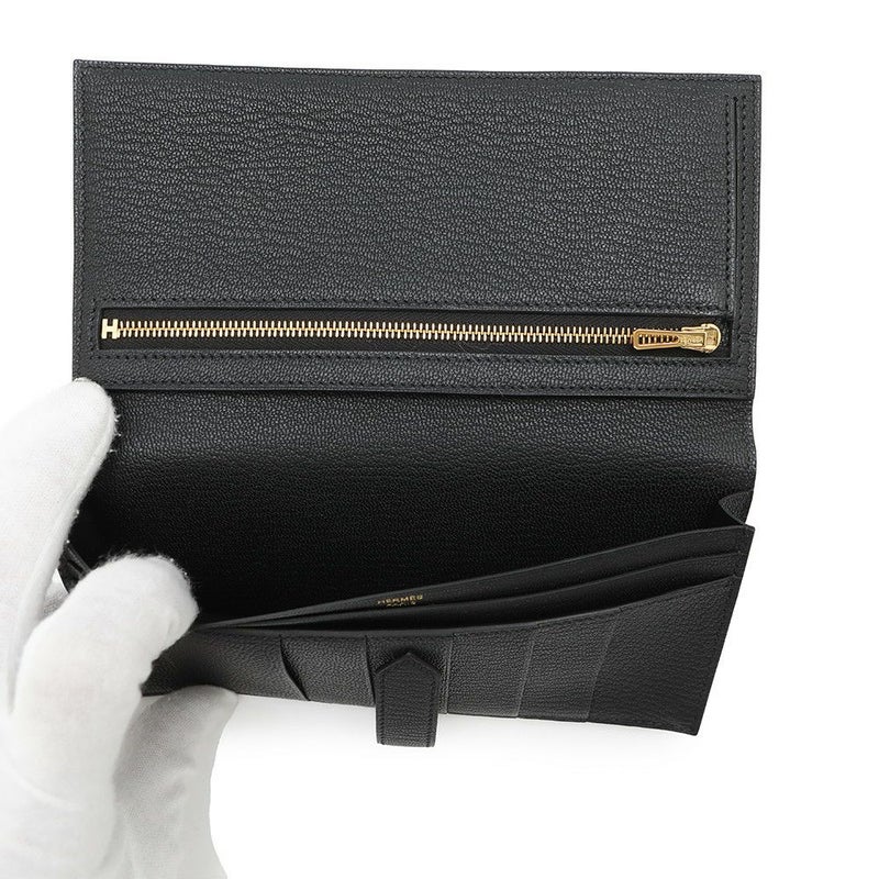 エルメス 長財布 ベアンスフレ ブラック/ゴールド金具 シェブルミゾル B刻印 財布 シェーブル 黒
