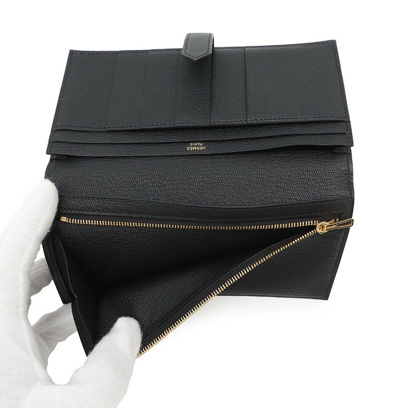 エルメス 長財布 ベアンスフレ ブラック/ゴールド金具 シェブルミゾル B刻印 財布 シェーブル 黒