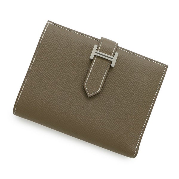 エルメス 二つ折り財布 ベアンコンパクト エトゥープ/シルバー金具 エプソン B刻印 HERMES 財布