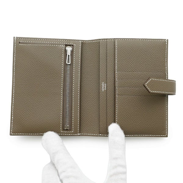 エルメス 二つ折り財布 ベアンコンパクト エトゥープ/シルバー金具 エプソン B刻印 HERMES 財布
