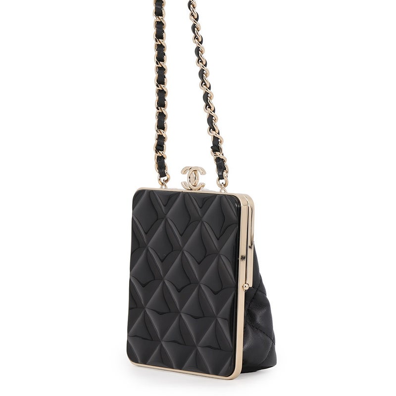 シャネル チェーンショルダーバッグ マトラッセ ココマーク がま口 ミニ ラムスキン AP2497 CHANEL 黒