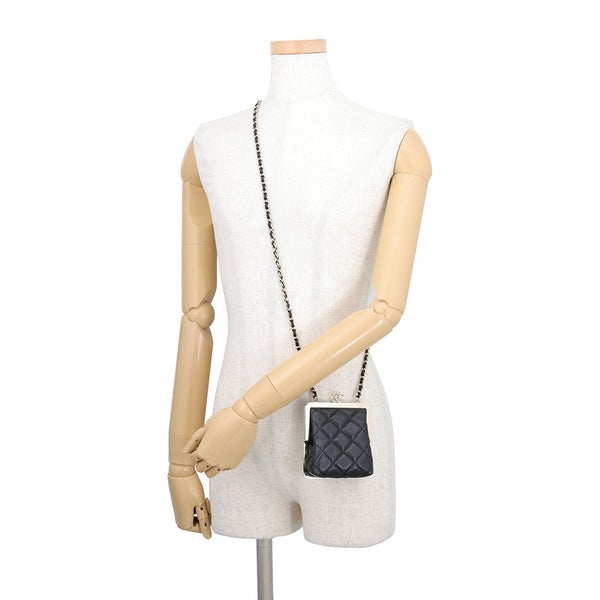 シャネル チェーンショルダーバッグ マトラッセ ココマーク がま口 ミニ ラムスキン AP2497 CHANEL 黒