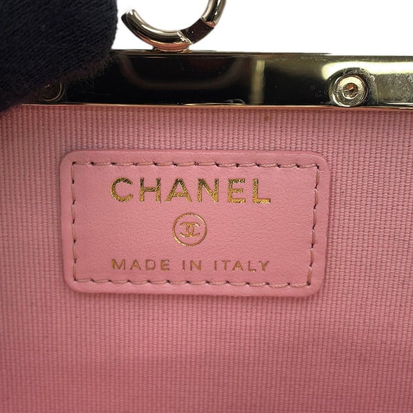 シャネル チェーンショルダーバッグ マトラッセ ココマーク がま口 ミニ ラムスキン AP2497 CHANEL 黒