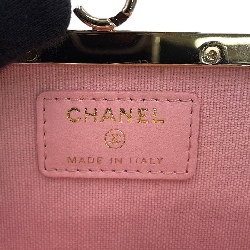 シャネル チェーンショルダーバッグ マトラッセ ココマーク がま口 ミニ ラムスキン AP2497 CHANEL 黒
