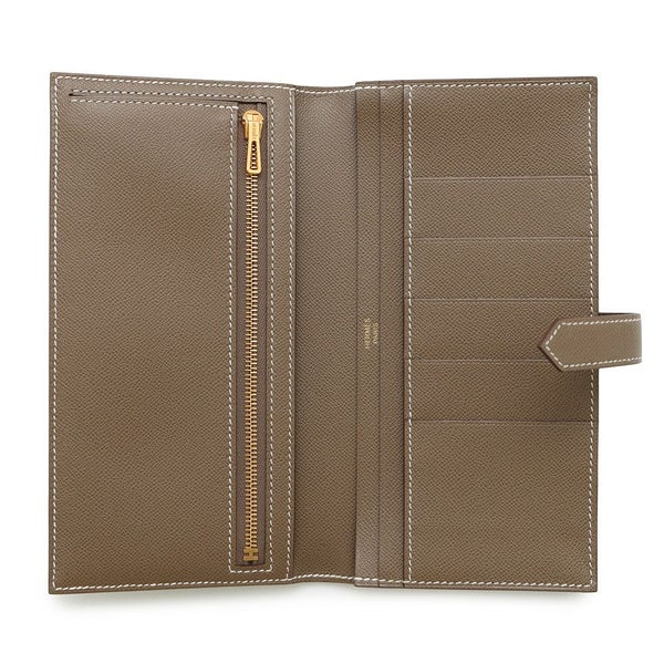 エルメス 長財布 ベアンスフレ エトゥープ/ゴールド金具 ヴォーマダム K刻印 HERMES 財布