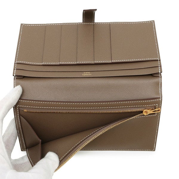 エルメス 長財布 ベアンスフレ エトゥープ/ゴールド金具 ヴォーマダム K刻印 HERMES 財布