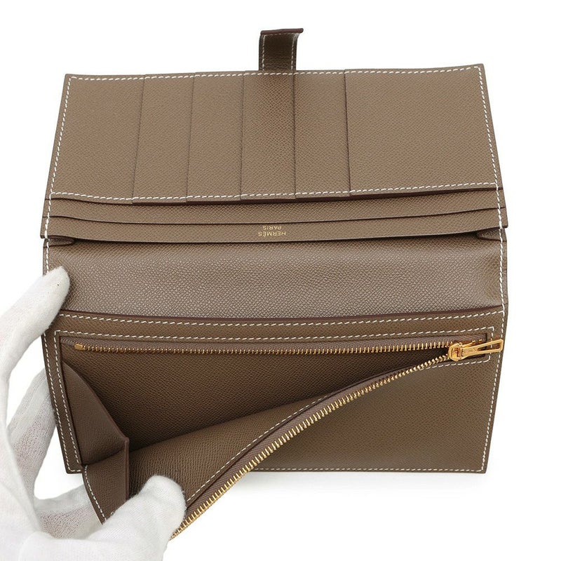 エルメス 長財布 ベアンスフレ エトゥープ/ゴールド金具 ヴォーマダム K刻印 HERMES 財布