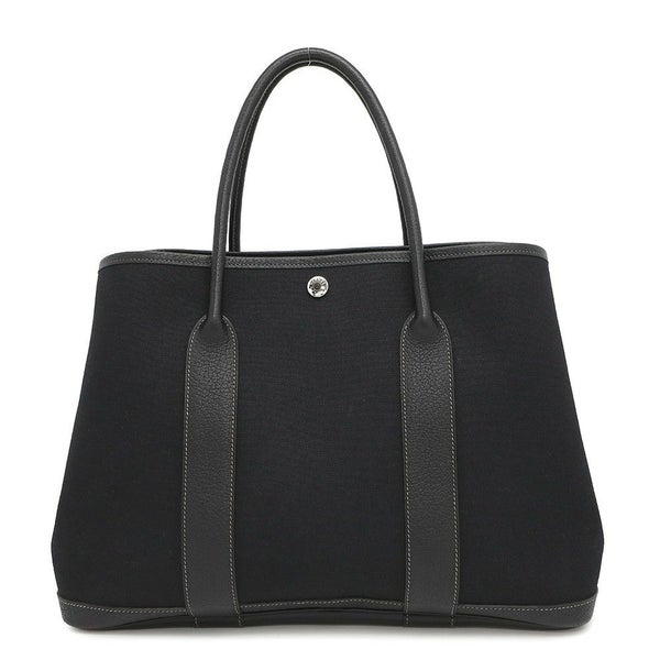 エルメス トートバッグ ガーデンパーティPM ブラック/シルバー金具 トワルオフィシエ/ブッフルスキッパー □H刻印 黒