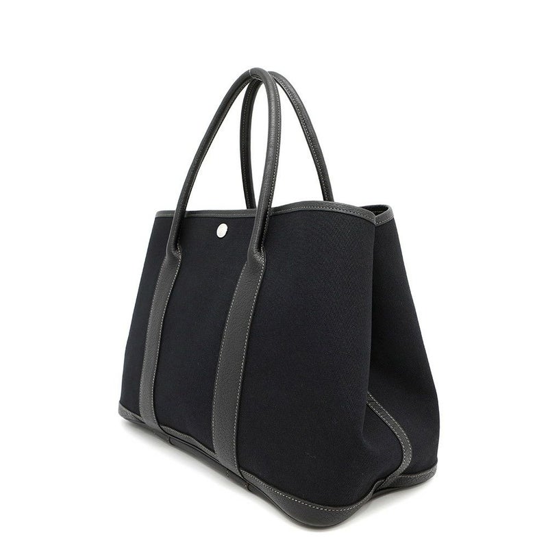 エルメス トートバッグ ガーデンパーティPM ブラック/シルバー金具 トワルオフィシエ/ブッフルスキッパー □H刻印 黒