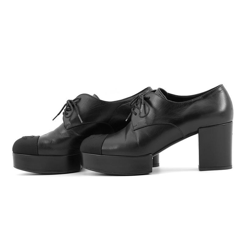 シャネル ローファー レースアップ シューズ シャイニーゴートスキン レディースサイズ37C CHANEL 靴 黒