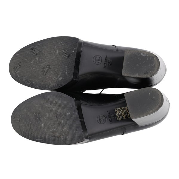 シャネル ローファー レースアップ シューズ シャイニーゴートスキン レディースサイズ37C CHANEL 靴 黒