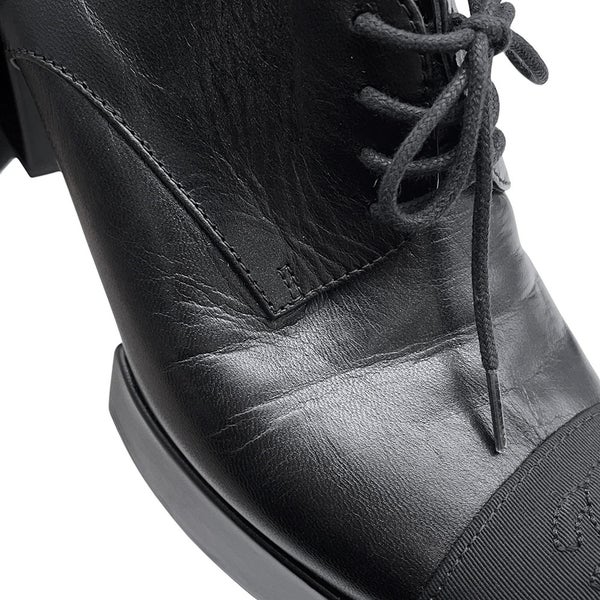 シャネル ローファー レースアップ シューズ シャイニーゴートスキン レディースサイズ37C CHANEL 靴 黒