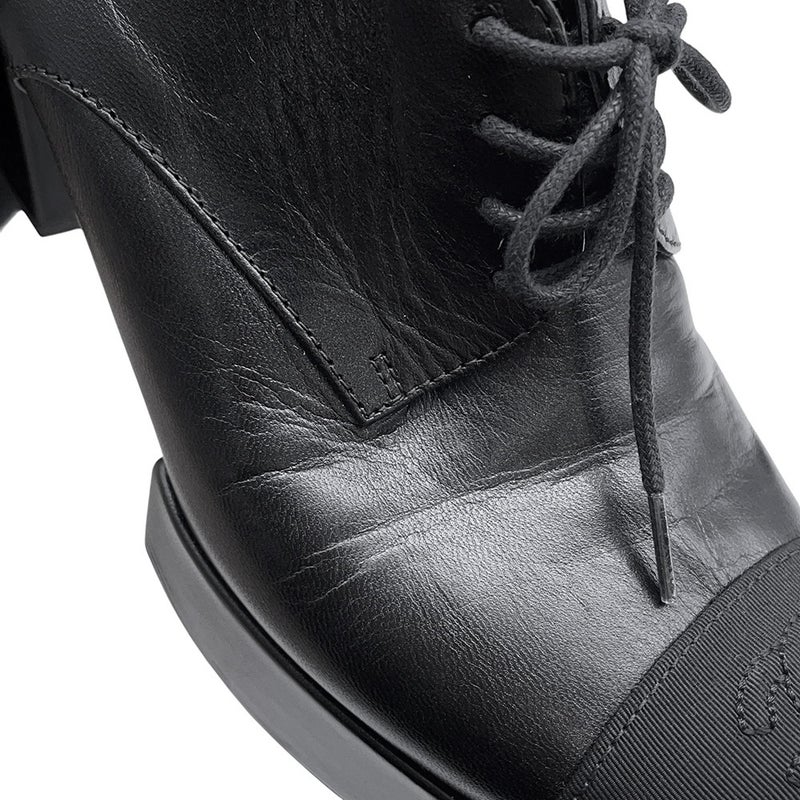 シャネル ローファー レースアップ シューズ シャイニーゴートスキン レディースサイズ37C CHANEL 靴 黒