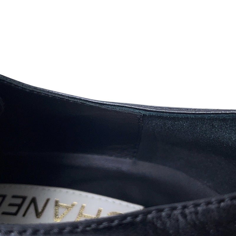 シャネル ローファー レースアップ シューズ シャイニーゴートスキン レディースサイズ37C CHANEL 靴 黒