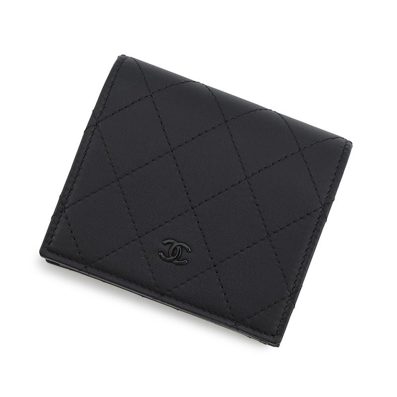 シャネル 二つ折り財布 ココマーク マトラッセ クラシック スモールウォレット レザー AP3817 CHANEL 財布 黒