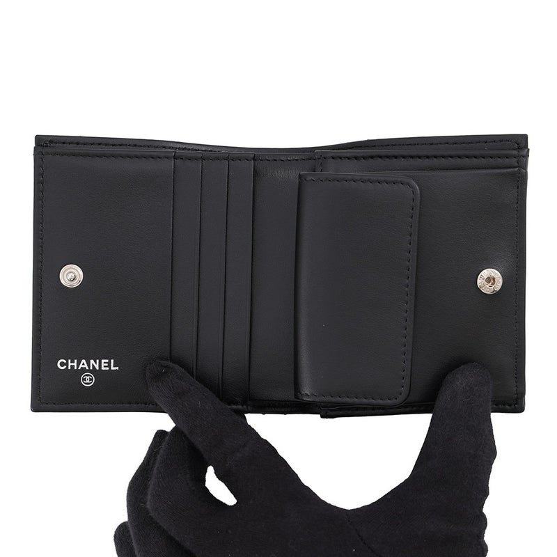 シャネル 二つ折り財布 ココマーク マトラッセ クラシック スモールウォレット レザー AP3817 CHANEL 財布 黒