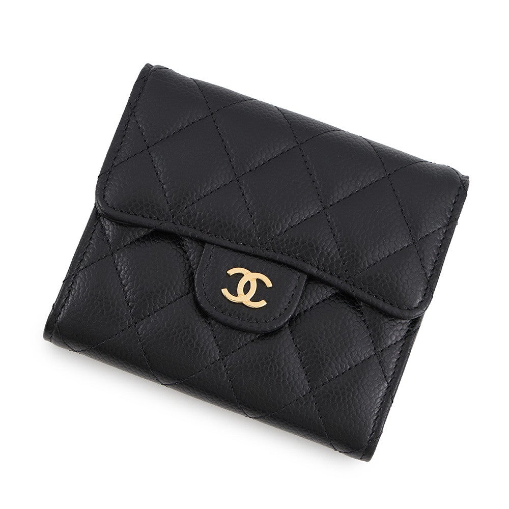 CHANEL キャビアスキン 三つ折り財布　AP0231 美品 シャネル 三つ折り財布 クラシック スモール フラップ ウォレット