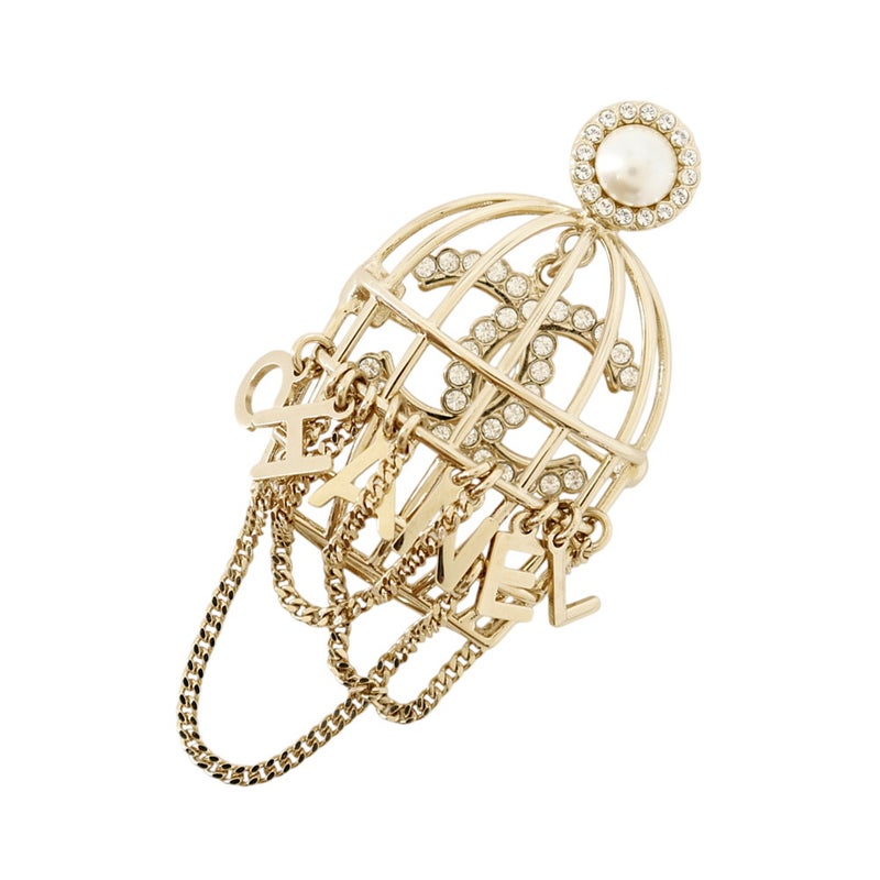 シャネル ブローチ 鳥かご ココマーク ロゴ ラインストーン フェイクパール B24 V CHANEL アクセサリー