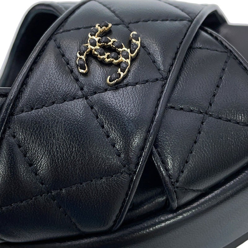 シャネル サンダル ココマーク マトラッセ ウェッジソール ラムスキン レディースサイズ38 1/2C G39918 CHANEL 靴 黒