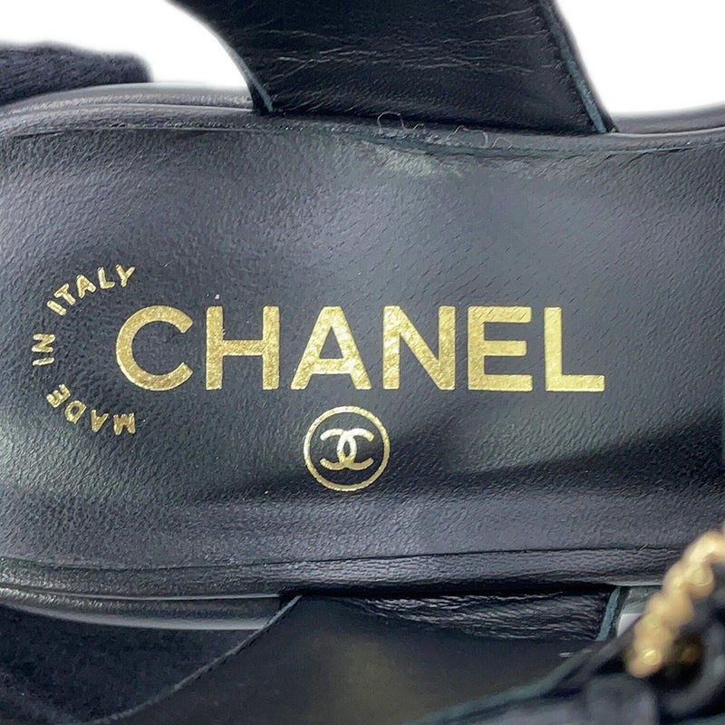 シャネル サンダル ココマーク マトラッセ ウェッジソール ラムスキン レディースサイズ38 1/2C G39918 CHANEL 靴 黒