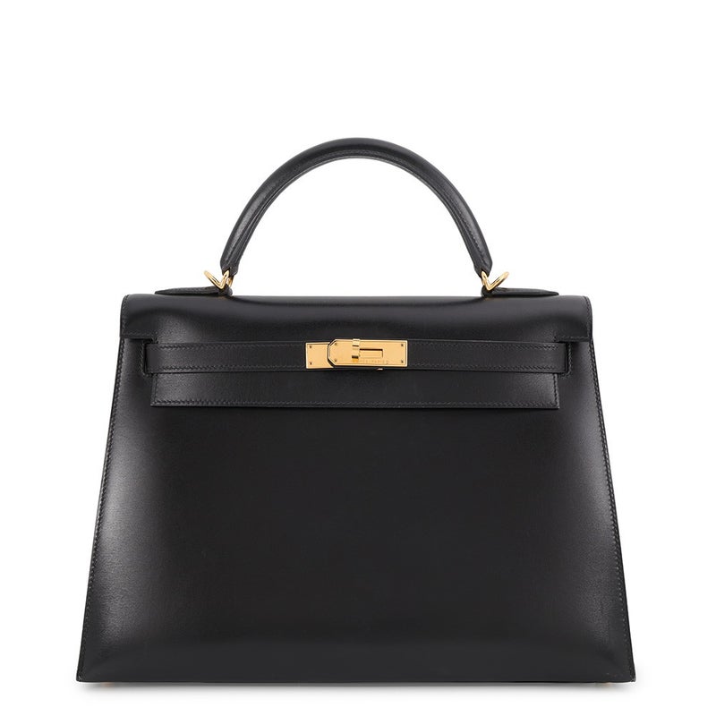 エルメス ハンドバッグ ケリー32 外縫い ブラック/ゴールド金具 ボックスカーフ □F刻印 HERMES 2wayバッグ 黒