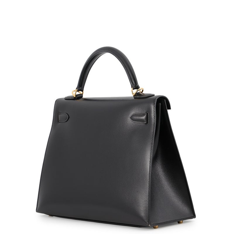 エルメス ハンドバッグ ケリー32 外縫い ブラック/ゴールド金具 ボックスカーフ □F刻印 HERMES 2wayバッグ 黒