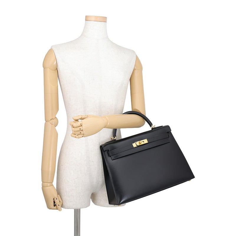 エルメス ハンドバッグ ケリー32 外縫い ブラック/ゴールド金具 ボックスカーフ □F刻印 HERMES 2wayバッグ 黒