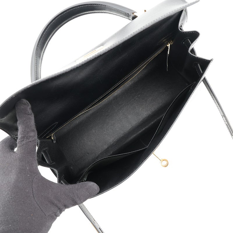エルメス ハンドバッグ ケリー32 外縫い ブラック/ゴールド金具 ボックスカーフ □F刻印 HERMES 2wayバッグ 黒