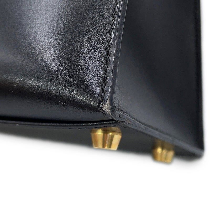 エルメス ハンドバッグ ケリー32 外縫い ブラック/ゴールド金具 ボックスカーフ □F刻印 HERMES 2wayバッグ 黒