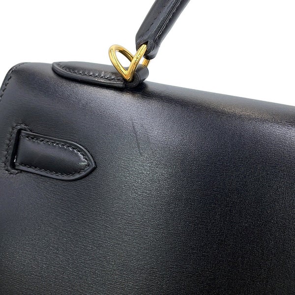 エルメス ハンドバッグ ケリー32 外縫い ブラック/ゴールド金具 ボックスカーフ □F刻印 HERMES 2wayバッグ 黒