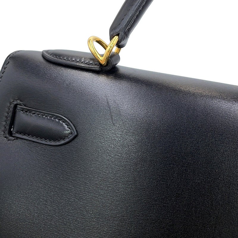 エルメス ハンドバッグ ケリー32 外縫い ブラック/ゴールド金具 ボックスカーフ □F刻印 HERMES 2wayバッグ 黒