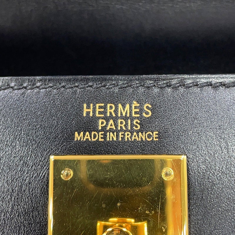 エルメス ハンドバッグ ケリー32 外縫い ブラック/ゴールド金具 ボックスカーフ □F刻印 HERMES 2wayバッグ 黒