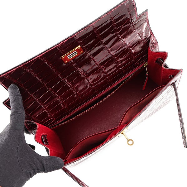 エルメス ハンドバッグ ケリー32 外縫い ルージュアッシュ/ゴールド金具 ポロサスシャイン ○K刻印 HERMES