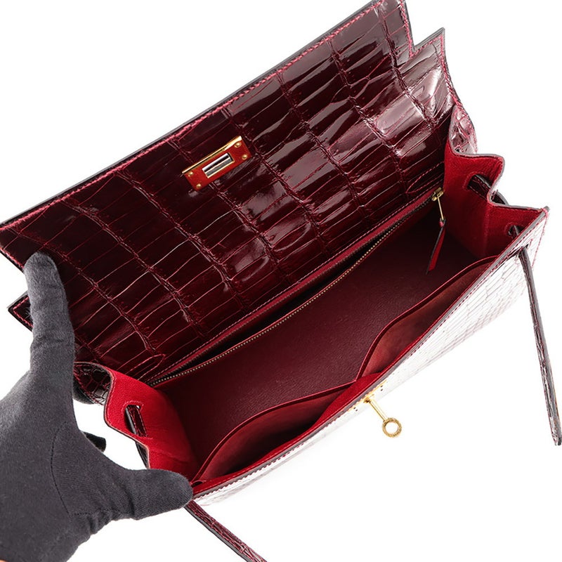 エルメス ハンドバッグ ケリー32 外縫い ルージュアッシュ/ゴールド金具 ポロサスシャイン ○K刻印 HERMES