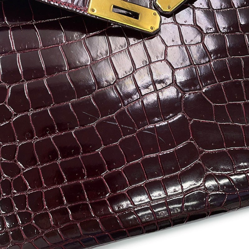 エルメス ハンドバッグ ケリー32 外縫い ルージュアッシュ/ゴールド金具 ポロサスシャイン ○K刻印 HERMES