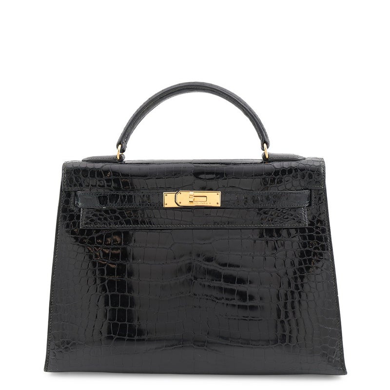 エルメス ハンドバッグ ケリー32 外縫い ブラック/ゴールド金具 ポロサスシャイン ○T刻印 HERMES 黒