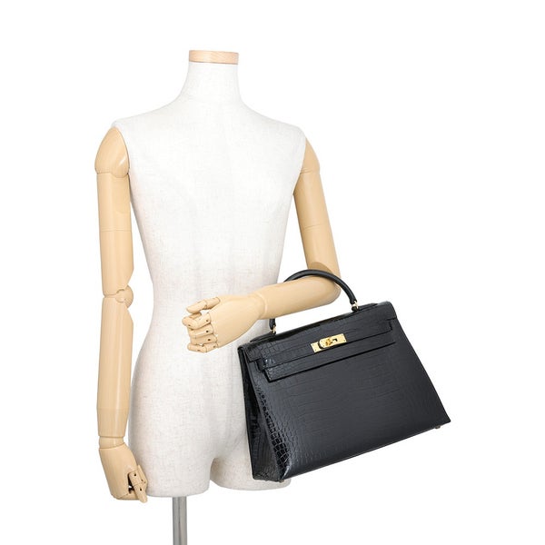 エルメス ハンドバッグ ケリー32 外縫い ブラック/ゴールド金具 ポロサスシャイン ○T刻印 HERMES 黒
