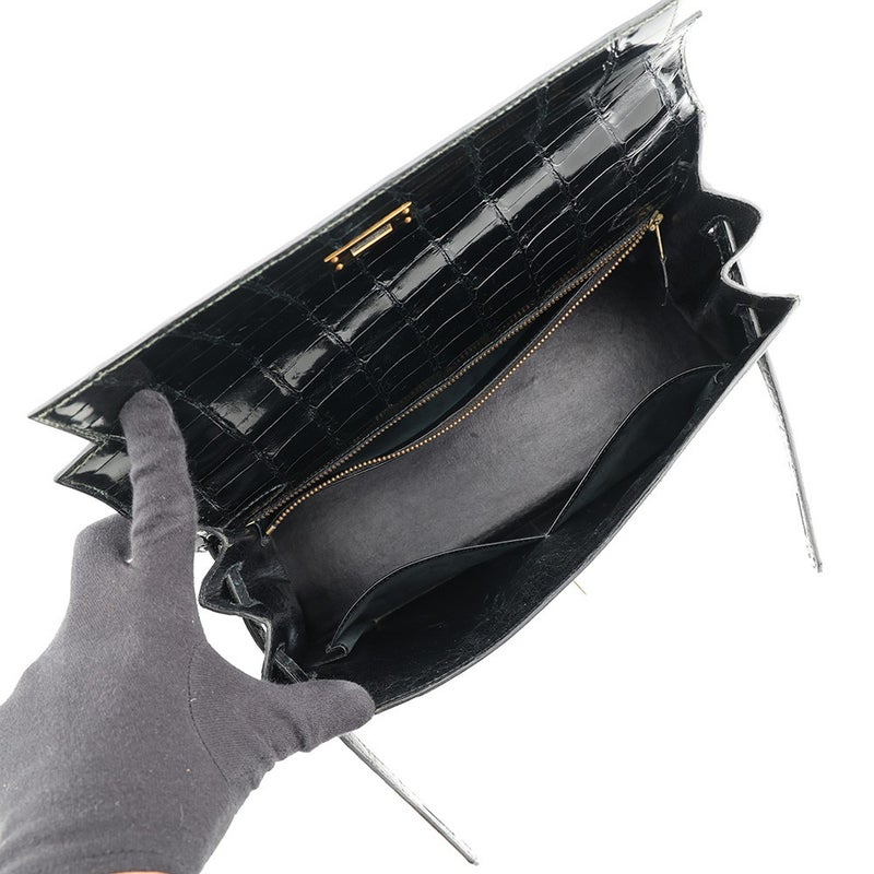 エルメス ハンドバッグ ケリー32 外縫い ブラック/ゴールド金具 ポロサスシャイン ○T刻印 HERMES 黒