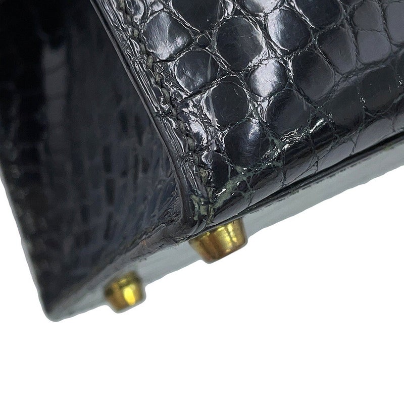 エルメス ハンドバッグ ケリー32 外縫い ブラック/ゴールド金具 ポロサスシャイン ○T刻印 HERMES 黒