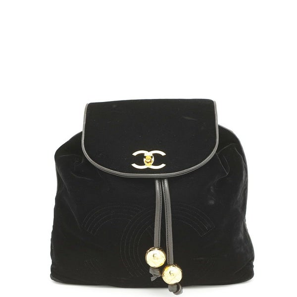 シャネル リュック ココマーク チェーン ベロア ラムスキン CHANEL バックパック バッグ ポーチ付き 黒
