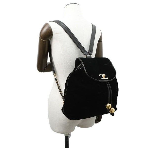 シャネル リュック ココマーク チェーン ベロア ラムスキン CHANEL バックパック バッグ ポーチ付き 黒
