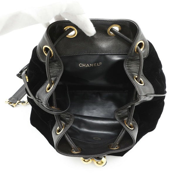 シャネル リュック ココマーク チェーン ベロア ラムスキン CHANEL バックパック バッグ ポーチ付き 黒