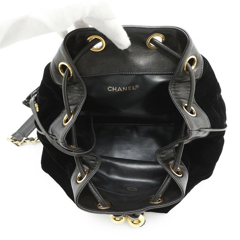 シャネル リュック ココマーク チェーン ベロア ラムスキン CHANEL バックパック バッグ ポーチ付き 黒