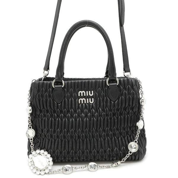 ミュウミュウ ハンドバッグ ナッパクリスタル 5BA251 Miu Miu 2wayショルダーバッグ 黒