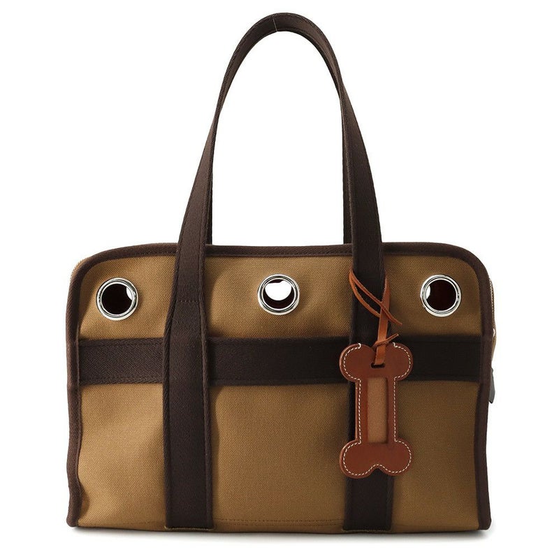 エルメス 犬用キャリーバッグ フォーヴ/フー/シルバー金具 トワルアッシュ U刻印 HERMES ドッグ