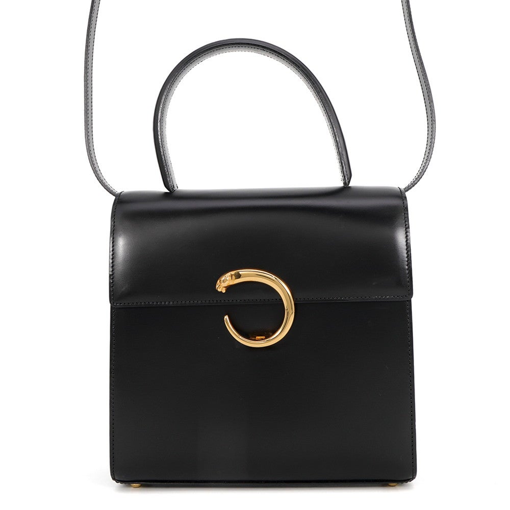 Cartier 2way ショルダーバッグ ブラック カルティエ ハンドバッグ パンテール レザー Cartier 2wayショルダー