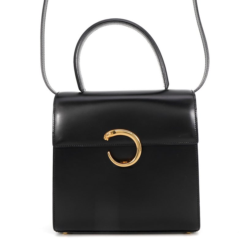 カルティエ ハンドバッグ パンテール レザー Cartier 2wayショルダーバッグ 黒